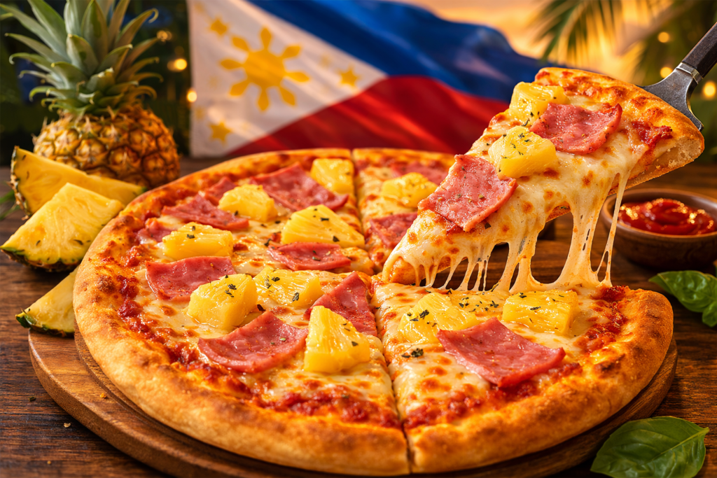 Pizza hawaïenne avec ananas et jambon populaire aux Philippines