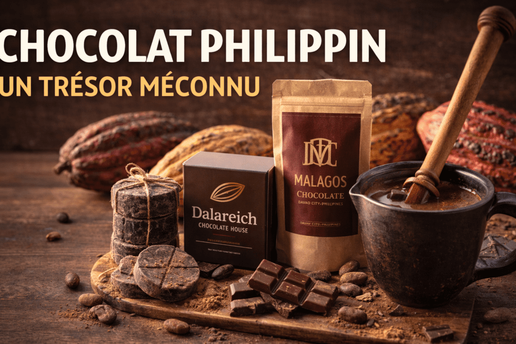 Chocolat philippin artisanal avec cacao des Philippines, tablea traditionnelles et chocolatiers Malagos Chocolate et Dalareich Chocolate House.